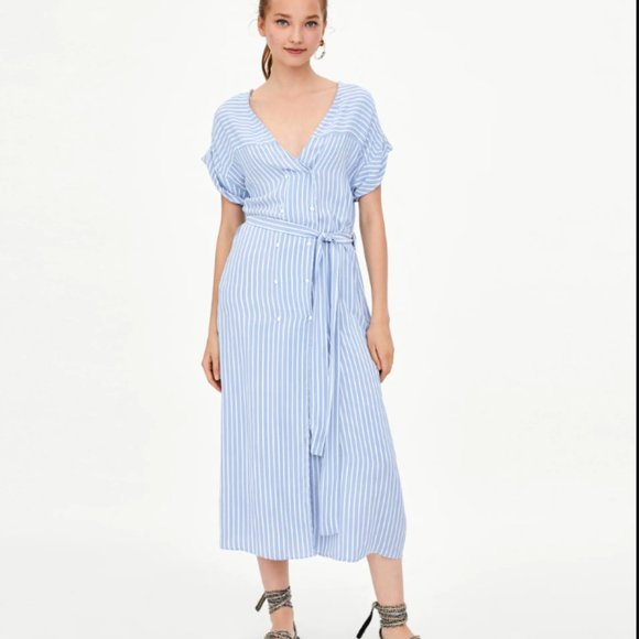 Zara Dresses & Skirts - NEW ZARA MIDI SHIRT striped DRESS DRESSESSALE S